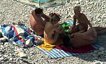 Nudist beach action: Outdoors horny hotties get off