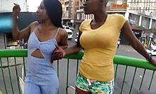 Sultry black girls balcony show