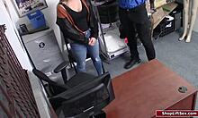 Store security officer seduces and has sex with the brunette cashier