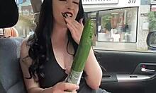 Bus stop twat cucumber insertion