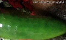 Cucumber play and close-up squirting